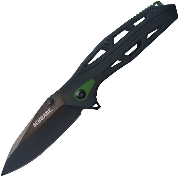 Schrade Linerlock Black/Green Stainless Skeletonized Folding Knife 1100048