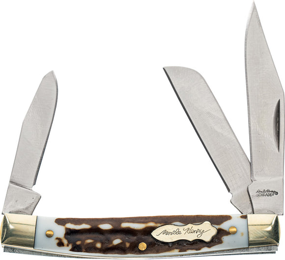 Schrade Junior 3 Folding Pocket Knife Slip-Joint Brown Staglon Stainless 1136001