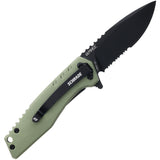 Schrade Artillery Folding Pocket Knife Linerlock Green Aluminum AUS-10A 1159312