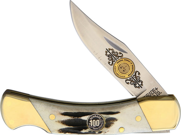 Schrade 100th Anniv. Stag Lockback Folding Pocket Knife sch2