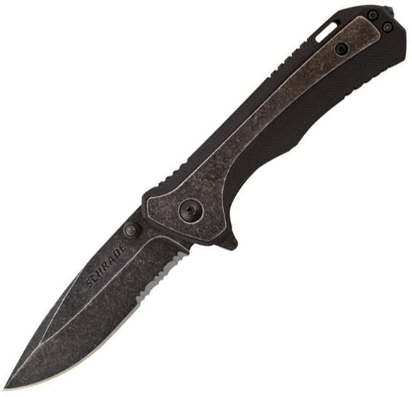 Schrade Linerlock Blackwash G10 Part Serrated Stainless Folding Knife 501S