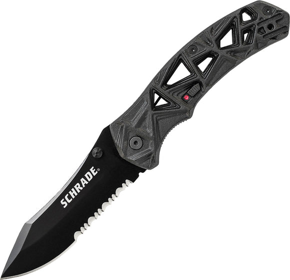 Schrade Shizzle M.A.G.I.C. Black A/O Assisted Open AUS-8 Serrated Folding Knife a11bs