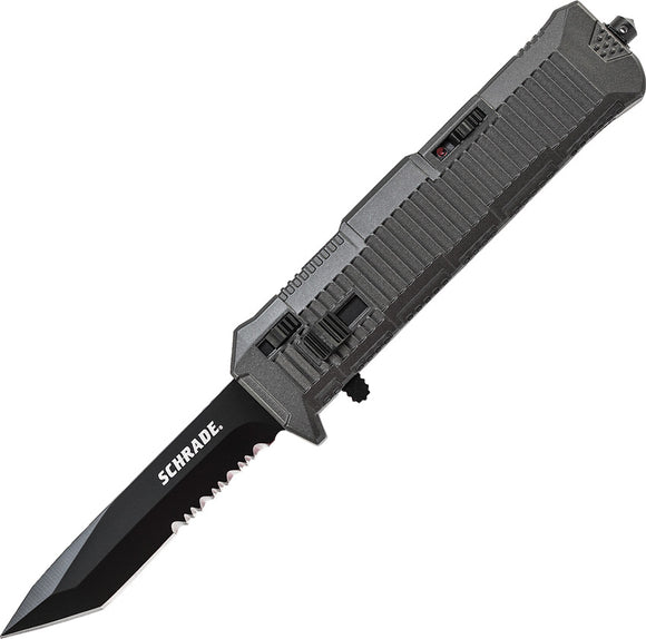 Schrade Actuator Out the Front Assist Tanto Serrated Stainless Blade Gray Handle Knife OTF8TBS