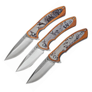 Schrade 3pc Wildlife Brown Wood Deer Duck Bird Linerlock Folding Knife Set 1085946