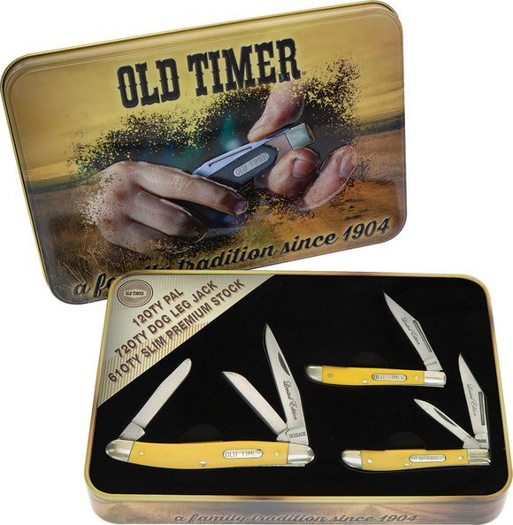 Schrade Old Timer Gift 3 piece Yellow Folding Knife Set 1105604y