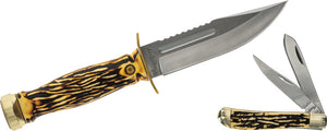 Schrade 2pc 9.75" Staglon Fixed blade Skinner & Folding Trapper Pocket Knife Gift Set 1157957