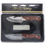 Schrade Uncle Henry Gift Set Wooden Stainless Fixed Blade Knives P1183273