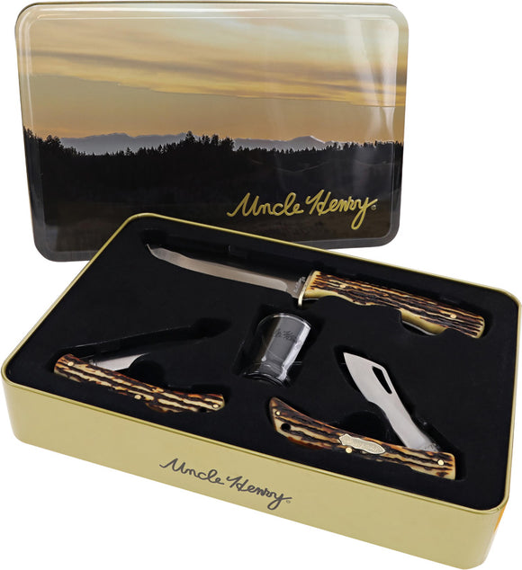 Schrade Uncle Henry LE 2023 Fixed & Folder Staglon 3 Pc Gift Set 1200444