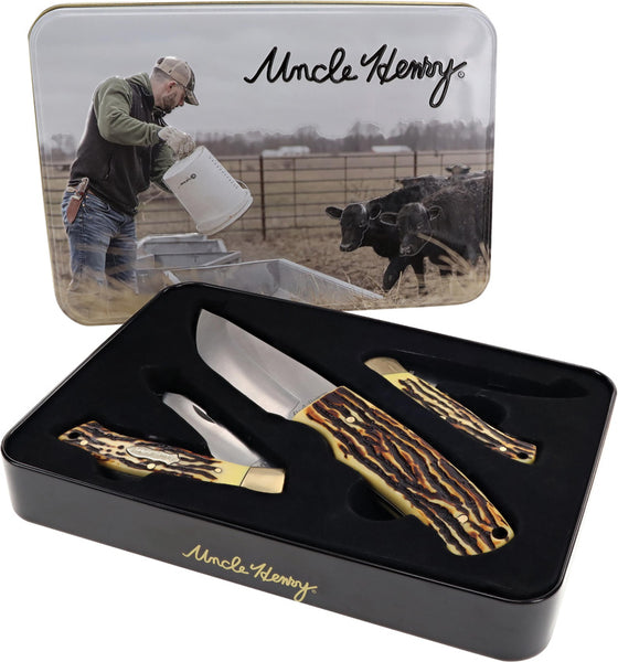 Uncle Henry Staglon 3 Knife Gift Tin Set - Red Hill Cutlery