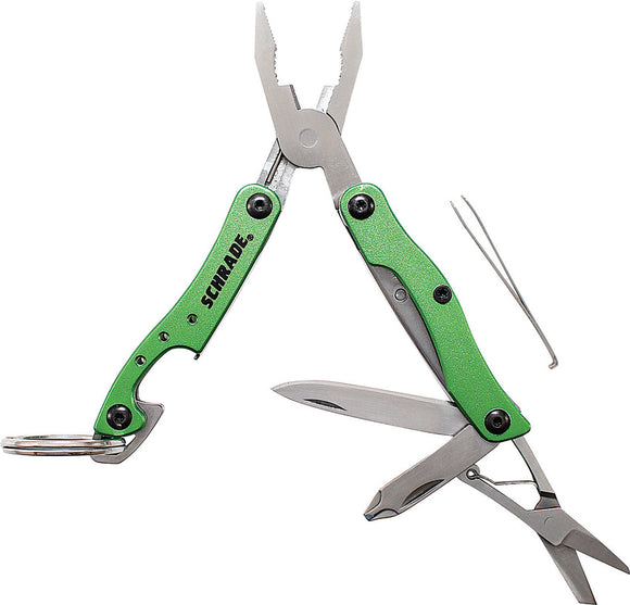 Schrade Keychain Multi Tool Green Folding Knife Pliers Tweezers ST12