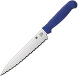 Spyderco Utility Blue Handle Stainless Fixed Serrated Drop Blade Knife K04SBL