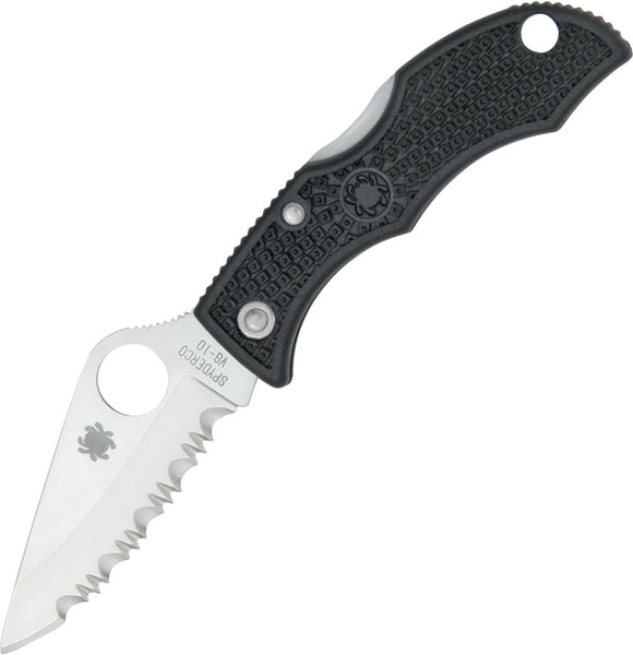 Spyderco Ladybug 3 Lockback Folding Serrated Blade Black Handle Knife LBKS3