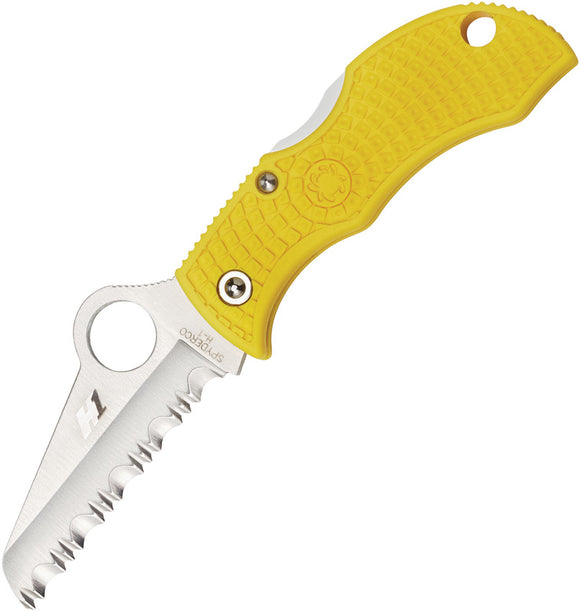 Spyderco Manbug Lockback Salt Folding Serrated Blade Yellow Handle Knife MYLS