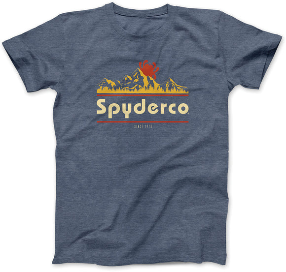 Spyderco Knife Logo Mountain Small Blue Short Sleeve T-Shirt TSMTNS