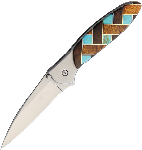Sante Fe Stoneworks Custom Kershaw Leek A/O Ironwood & Turquoise Knife 1660IT