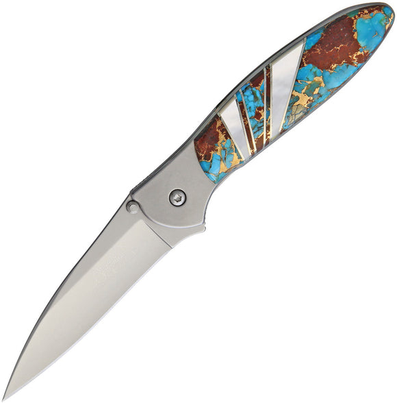 Sante Fe Stoneworks Kershaw Custom Leek A/O Turquoise Mother Pearl Knife 1660TLP
