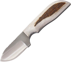 Anza Full Elk Stag Handle 6.75" Fixed Skinner Blade Knife w/ Belt Sheath