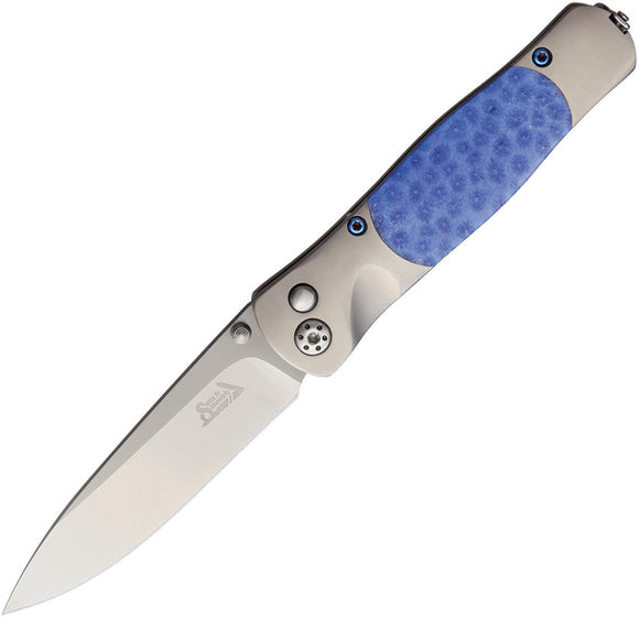 Sante Fe Stoneworks Tesoro Button Lock Blue Brain Handle Folding Knife SW01