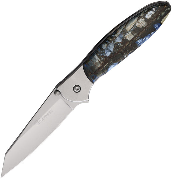 Santa Fe Stoneworks Custom Kershaw Leek Framelock Blue Mammoth Folding Knife W06