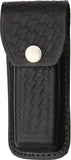 Sheath Folding Knife Bloack Leather Embossed Basketweave Design 4.5 to 5" 1144