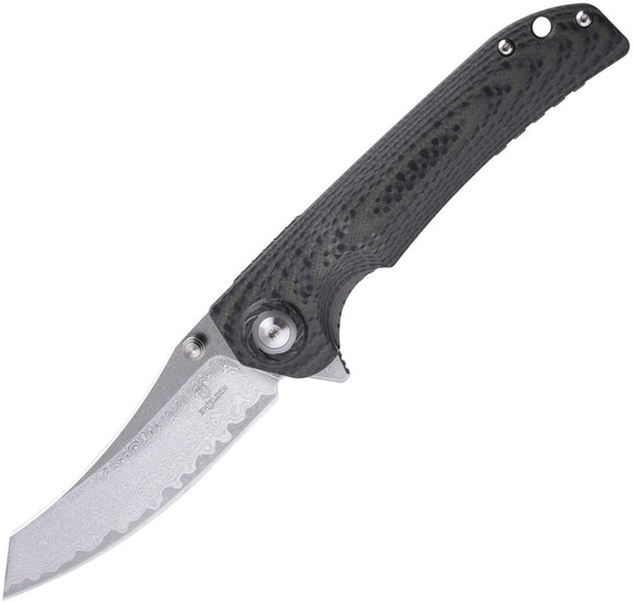 Shieldon Tortank Linerlock Black/Green G10 Folding 9Cr18MoV Damascus Knife 7091D