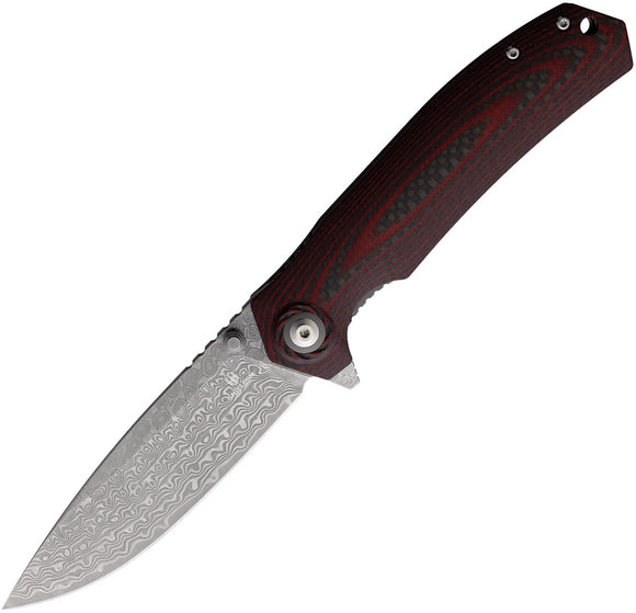 Shieldon Charkos Linerlock Red G10 Folding 9Cr18MoV Damascus Pocket Knife 7092D1