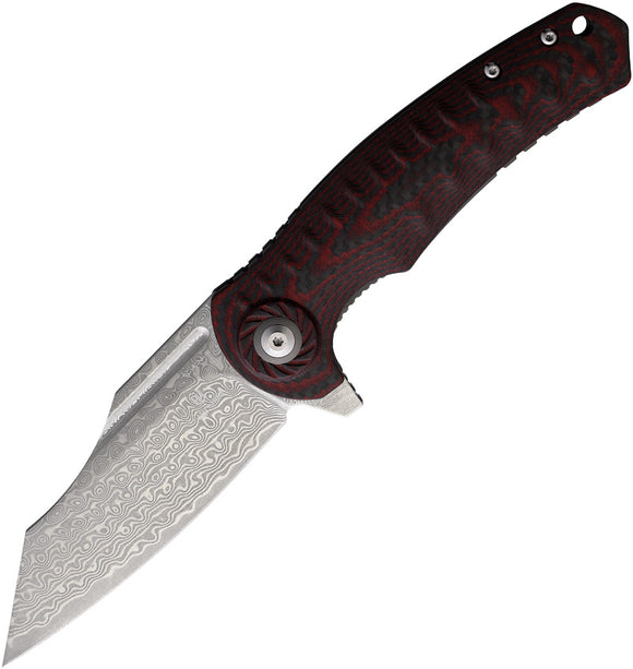 Shieldon Tranchodon Linerlock Red G10 Folding Damascus Pocket Knife 7093D1