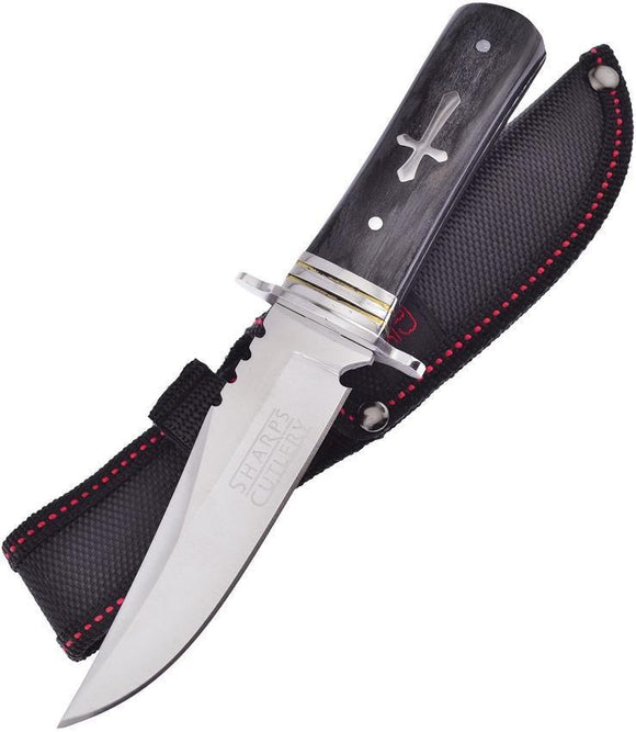 Frost Cross Bowie Sharps Black Pakkawood Handle Stainless Fixed Knife