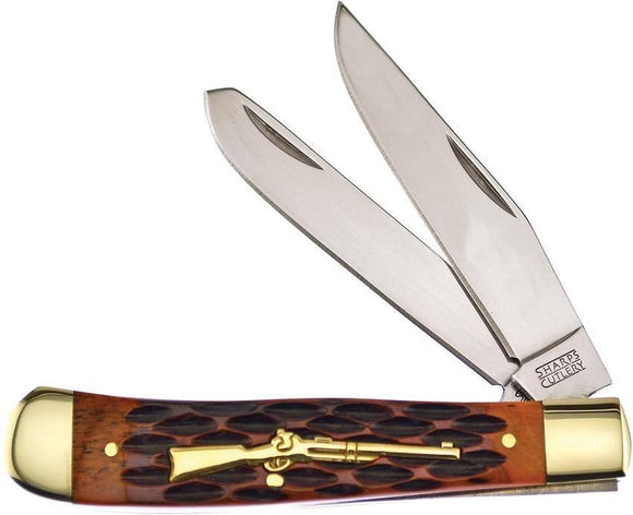 Frost Cutlery Trapper Brown Bone Handle Stainless Folding Blade Knife