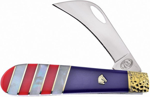Frost Hawkbill Folder Red Blue White Handle Folding Blade Knife