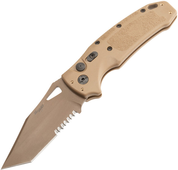Sig Automatic K320A Knife Button Lock Coyote Tan CPM-S30V Stainless Serrated Tanto Blade 36323