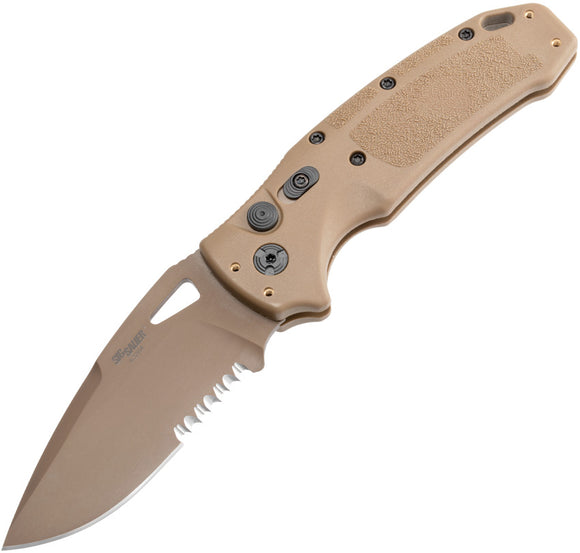 Sig Automatic K320A Knife Button Lock Coyote Tan CPM-S30V Stainless Serrated Blade 36333
