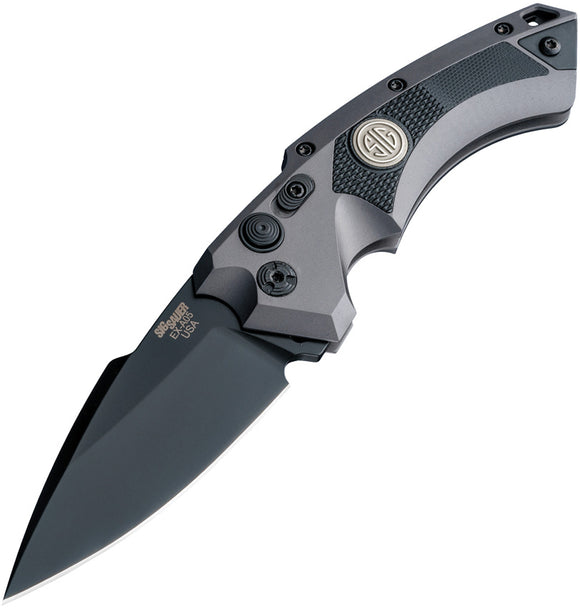 Sig Automatic EX-A05 Knife Button Lock Gray Aluminum & Black G10 CPM-154 Blade 36532