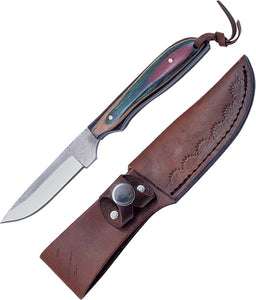 Sawmill 7.25" Lil Skinner Multi Color Wood Steel File Fixed Blade Knife + Leather Sheath sm6