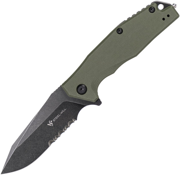 Steel Will Warbot Pocket Knife Linerlock OD Green G10 Folding Serrated D2 F1033S