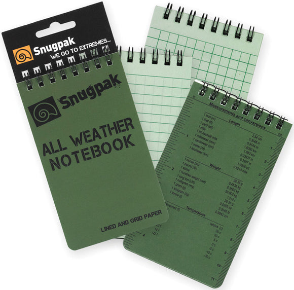 Snugpak Olive Green All Wet Weather Conditions Survival Large Notebook 97380