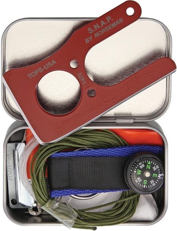 TOPS Snap Kit Knife Whistle Compass Fishing Opener Survival Gear Tools