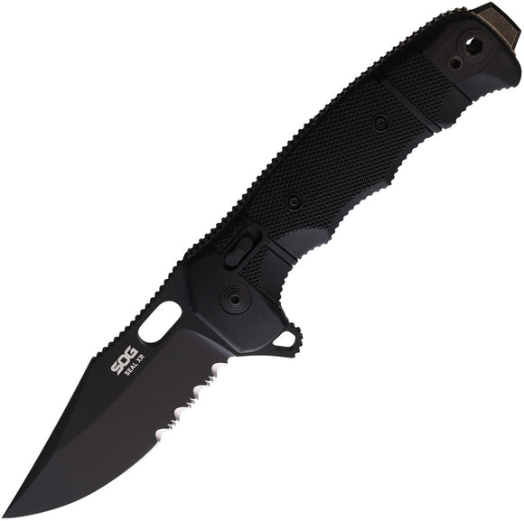 Sog Seal XR Lock Black GRN Folding Serrated S35VN Clip Pt Pocket Knife 12210557