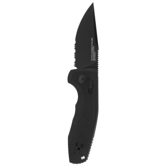 SOG-Tac Compact Automatic AU-XR Lock Black Aluminum Cryo D2 Steel Partially Serrated Blade 15380857