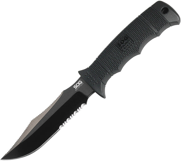 SOG SEAL PUP ELITE Fixed TiNi Part Serrated Blade Black Handle Knife E37TNCP