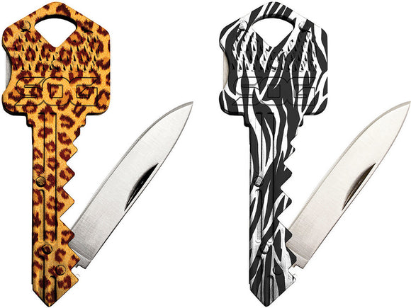 SOG 2pc Zebra & Cheetah Patten Jungle Lockback Folding Key Knife Bundle KIT00045
