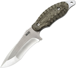 SOG Kiku Green Micarta S35VN Stainless Fixed Blade Knife w/ Belt Sheath KU2022