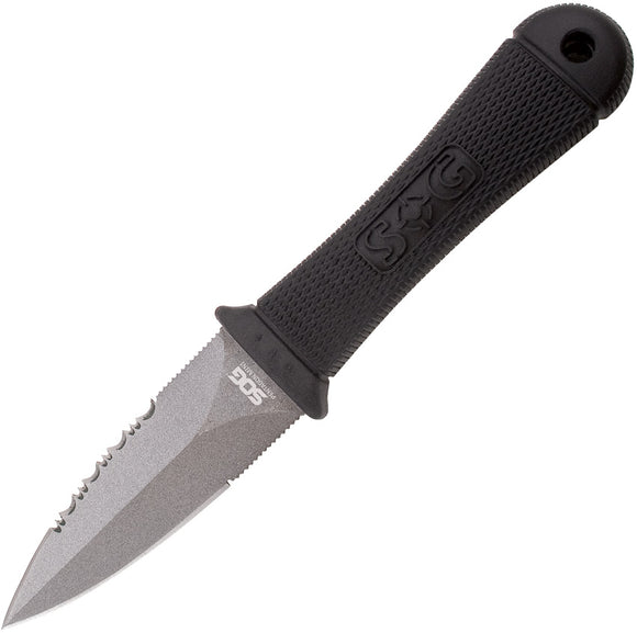 SOG Knives Mini Pentagon Fixed Serrated Blade Black Handle Knife M14KCP