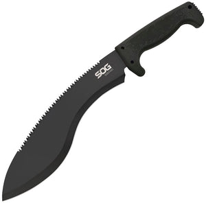 SOG SogFari Machete Kukri 18" Overall Fixed Sawback Blade Black Handle MC11N
