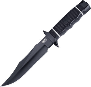 SOG Knives Tech Black TiNi Stainless AUS-8 Fixed Clip Point Blade Bowie S10BK