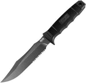 SOG SEAL Team AUS-8 Stainless Fixed Part Serrated Blade Black Handle Knife S37K