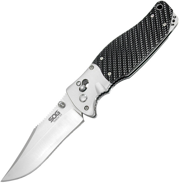 SOG Tomcat 3.0 Satin Folding Clip Blade Black Kraton Handle Knife w/ Sheath - S95N