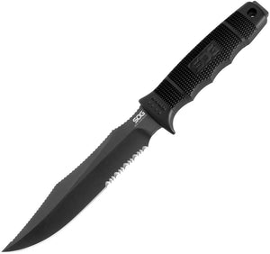 SOG SEAL Team Elite TiNi Fixed Serrated Blade Black Handle Knife with Sheath SE37N