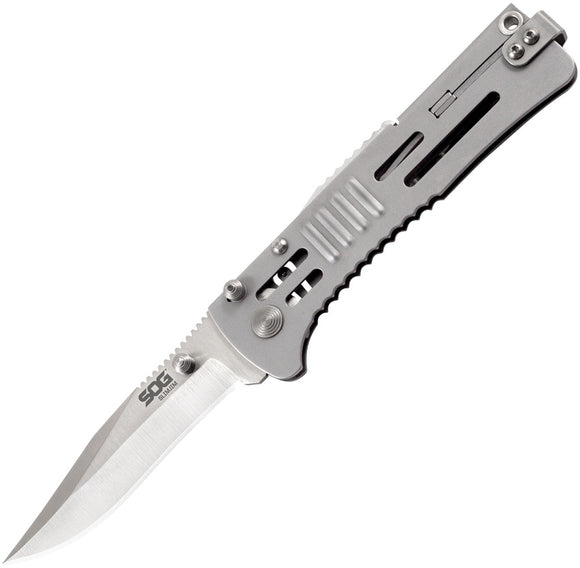 SOG Slimjim Lockback A/O Assisted AUS-8 Satin Plain Folding Knife SJ31CP