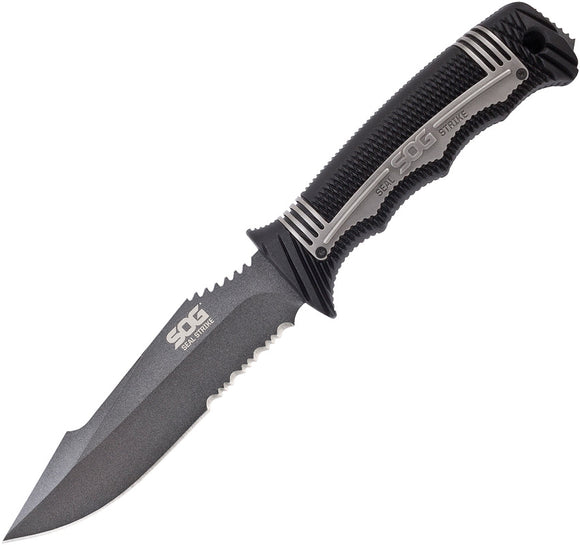 SOG SEAL Strike Fixed Serrated Clip Pt Blade Black & Gray Handle Knife SS1001CP